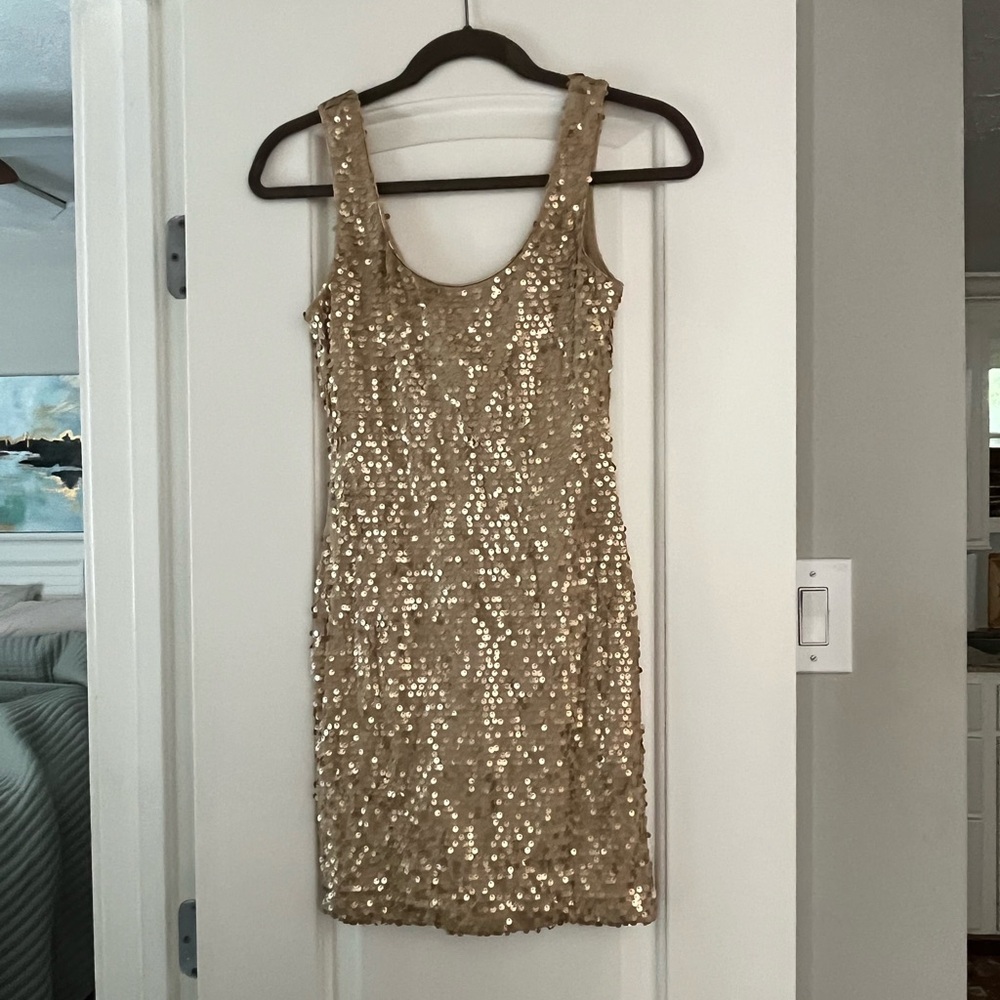NWT Elegant Gold Sequin Mini Dress
